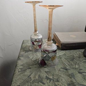 Pair of stain glass wine sipping glasses